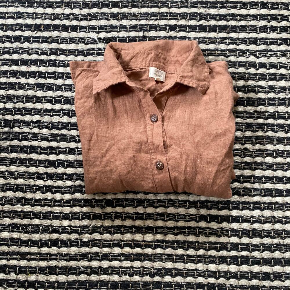 🌿The Simple Folk 100% Organic Linen Brown One Piece Button Coverall 3/4Y